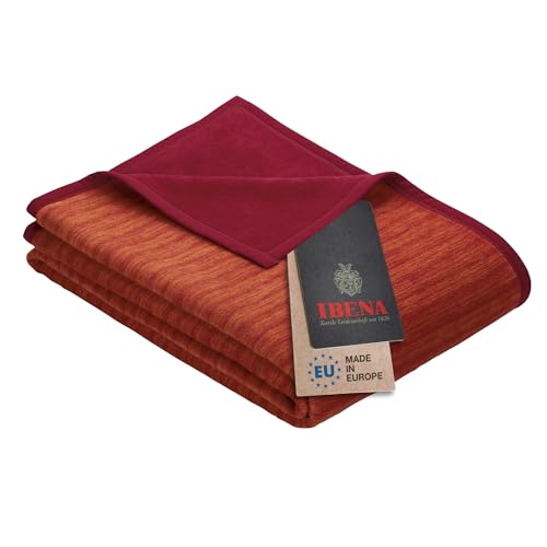 Ibena Fano Kuscheldecke 100x150 cm – Kniedecke rot orange, tolle Wendedecke aus hochwertiger Baumwollmischung, kuschelweich und angenehm warm von Ibena