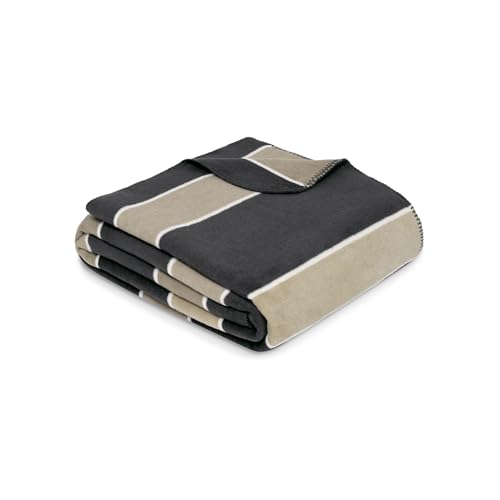 Ibena Kotor Decke 150x200 cm - Baumwollmix weich, warm & waschbar, Kuscheldecke dunkelgrau beige Blockstreifen von Ibena