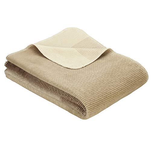 Ibena Toronto Wolldecke 150x200 cm - Kuscheldecke beige Natur Gemustert, kuschelig weich und angenehm warm, hochwertige Pflegeleichte Baumwollmischung von Ibena