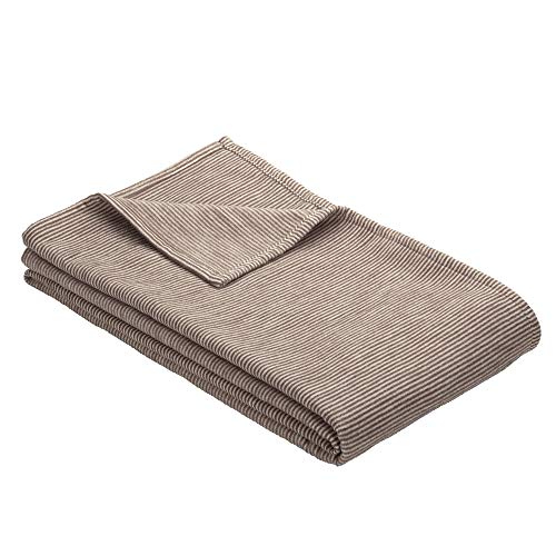 Ibena Turin Wolldecke 140x200 cm – Kuscheldecke espressro gestreift aus Biobaumwolle, angenehm weich und warm, Made in Germany von Ibena