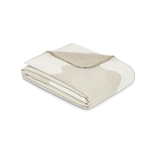 Ibena Lucerne Decke 140x200 cm - Bio Baumwolldecke, Made in Germany, warm & weich, Kuscheldecke beige mit Muster von Ibena