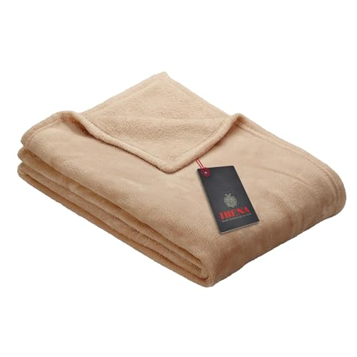 Ibena Kuscheldecke Olbia 150x200 cm - flauschig, warm & waschbar, Fleecedecke beige einfarbig von Ibena