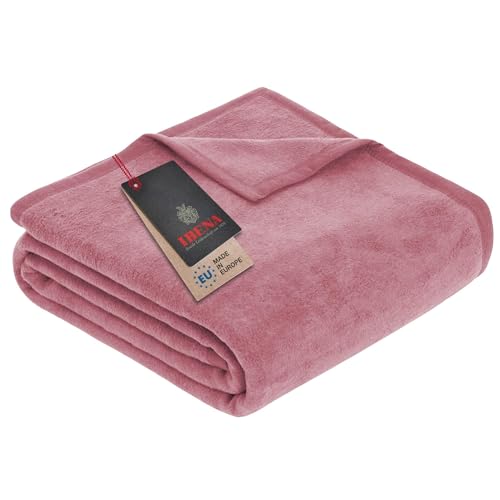 Ibena Porto Kuscheldecke 150x200 cm - Wolldecke rosa einfarbig, pflegeleichte Baumwollmischung, kuschelig weich und angenehm warm von Ibena