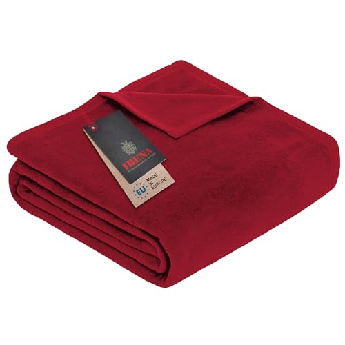 Ibena Porto XXL Decke 180x220 cm – Baumwollmischung weich, warm & waschbar, Tagesdecke rot einfarbig von Ibena