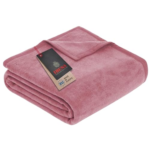 Ibena Porto XXL Decke 220x240 cm – Baumwollmischung weich, warm & waschbar, Tagesdecke rosa einfarbig von Ibena