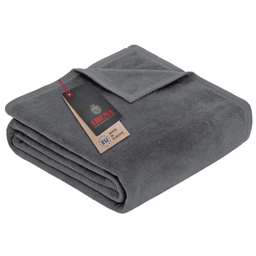 Ibena Porto XXL Decke 220x240 cm – Baumwollmischung weich, warm & waschbar, Tagesdecke grau einfarbig von Ibena
