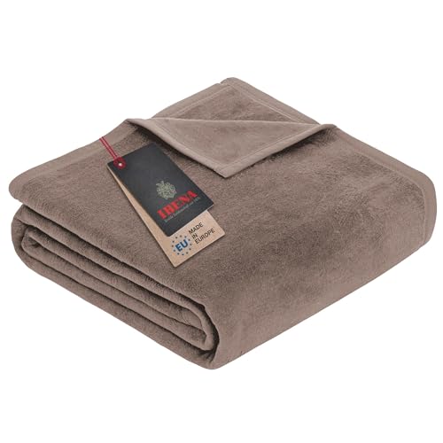 Ibena Porto Decke 150x200 cm – Baumwollmix weich, warm & waschbar, Kuscheldecke taupe einfarbig von Ibena