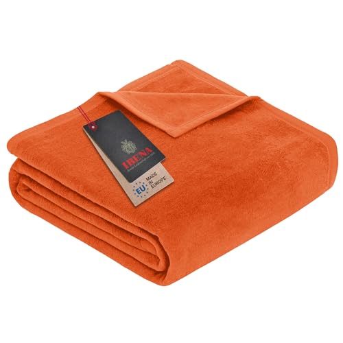 Ibena Porto XXL Decke 220x240 cm – Baumwollmischung weich, warm & waschbar, Tagesdecke orange einfarbig von Ibena