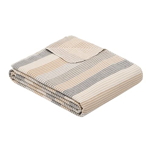 Ibena leichte Decke Almada 150x200 cm - Sommerdecke aus Baumwollmischung beige gestreift, anschmiegsam und weich von Ibena