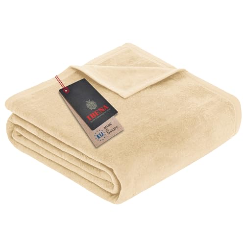 Ibena Porto Decke 150x200 cm – Baumwollmix weich, warm & waschbar, Kuscheldecke creme einfarbig von Ibena