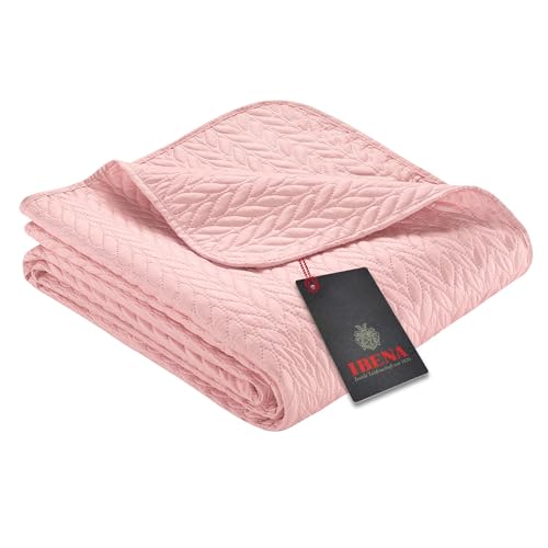 Ibena Nancy Tagesdecke 140x210 cm - modernes Muster, maschinenwaschbar, einfarbiger Bettüberwurf rosa Zopfmuster von Ibena