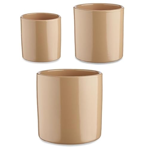 Ibergarden Pflanztöpfe Set 3-teilig Ø 14 cm Ø 22 cm Ø 17 cm Zylinder Beige von Ibergarden