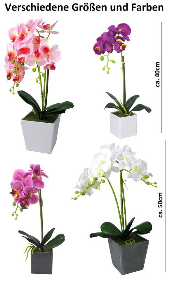 Kunstblume Kunst Orchidee im rechteckigen Topf – Farbecht - Pflegeleicht Orchidee, Ibergarden, Höhe 40 cm, Verschiedene Farben und Größen von Ibergarden