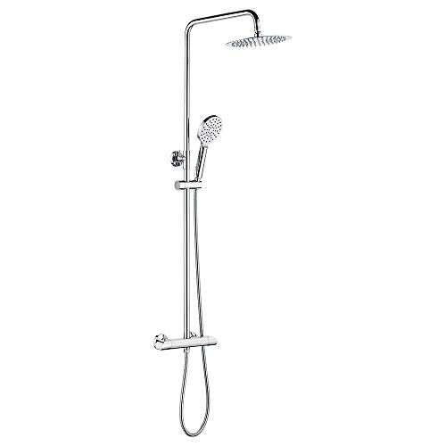 Ibergrif M21809 Duscharmatur Komplettset, Duschsystem mit Thermostat, Duschgarnitur mit Regendusche Handbrause, Thermostat, Wanneneinlauf, Brauseschlauch, Duschstange, Chrom, Silber von Ibergrif