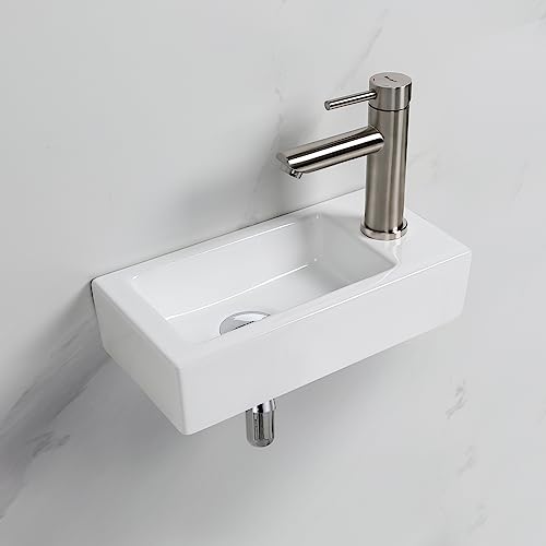 Ibergrif Hänge-Waschbecken, 37.6 x18.8 x 9.3 CM, Einfache Reinigung und Installation, Geeignet für Badezimmer, Weiß, Keramikmaterial von Ibergrif