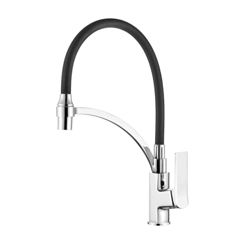 Ibergrif M14004, Küchenarmatur mit Brause, Einhebel Spültischbatterie mit Flexibler Auslauf, Chrom, Schwarz, silber von Ibergrif