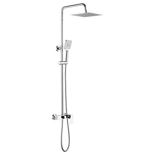 Ibergrif M17005 Eckig Duscharmatur Komplettset, Duschsystem ohne Thermostat, Duschgarnitur mit Regendusche Handbrause, Thermostat, Wanneneinlauf, Brauseschlauch, Duschstange, Chrom, Silber von Ibergrif