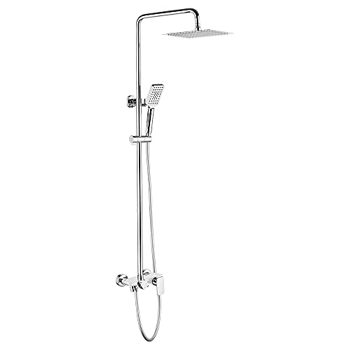 Ibergrif - 3 Wege Duschsystem mit Regendusche, Wanneneinlauf, Ablage, Brauseschlauch, Handbrause, Brausehalter, Duschstange, Chrom von Ibergrif