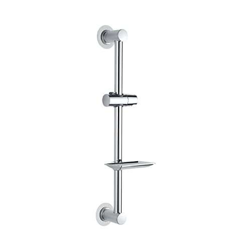 Ibergrif M20802-1 Duschstange, Nagelfreie Duschstange mit Halterung und Seifenschale, verstellbare Duschhöhe Duschkopfhalter für Badezimmer Silber von Ibergrif