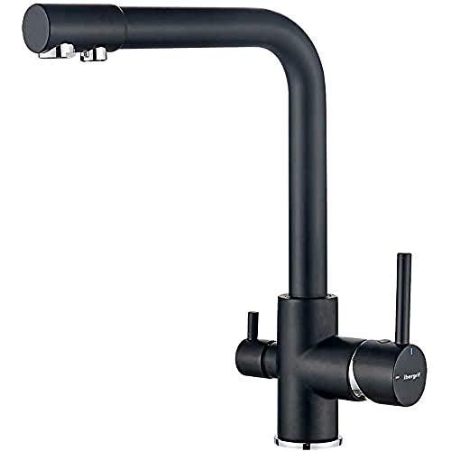 Ibergrif M22109B Spültischbatterie für Wasserfilter, 3 Wege Küchenarmatur mit hoher Auslauf 317 mm, Schwarz von Ibergrif