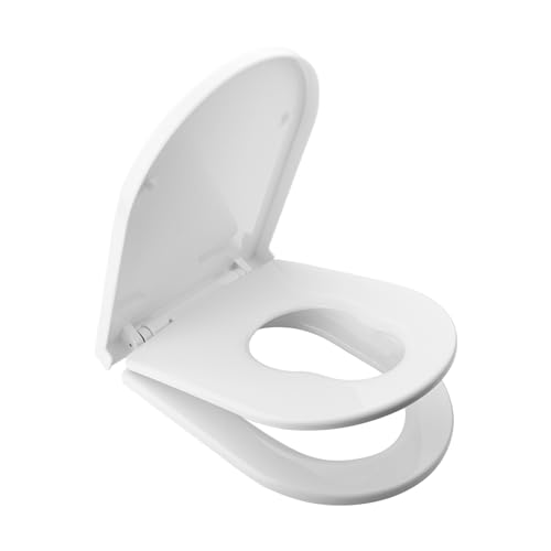 Ibergrif Toilettensitz Kinder, 2 in 1 WC Sitz mit Absenkautomatik, D-Form Toilettendeckel, Einfache Montage, Klodeckel Quick Release Funktion, Antibakterielle, Passend für die Meiste Toilette, Weiß von Ibergrif