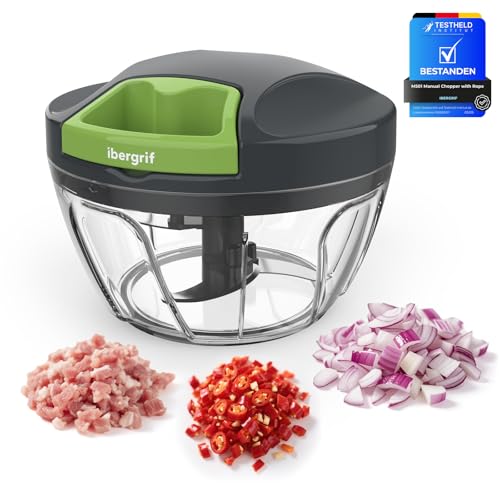 Ibergrif M501 Zwiebelschneider Manuell, Multifunktionaler Zwiebel Zerkleinerer, Multizerkleinerer mit Deckel, BPA-Frei, Easy Pull Zerkleinerer Manuell für Zwiebeln, Knoblauch, Nüsse von Ibergrif