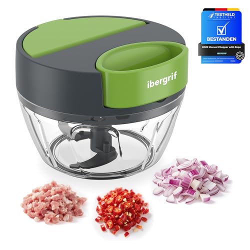 Ibergrif M502 Zwiebelschneider Manuell, Multifunktionaler Zwiebel Zerkleinerer, Multizerkleinerer mit Einfüllöffnung, BPA-Frei, Easy Pull Zerkleinerer Manuell für Gemüse, Fleisch, Nüsse von Ibergrif