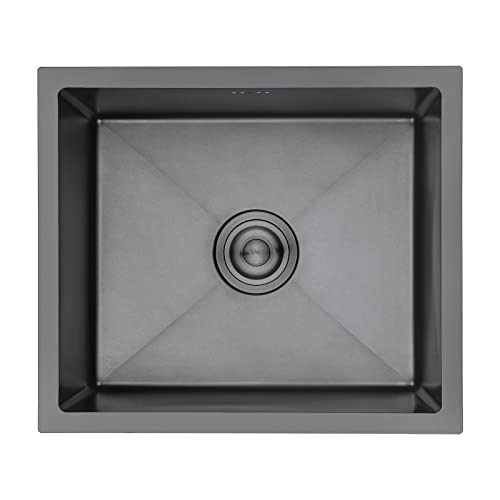 Ibergrif Spüle Küchenspülen für den Unterbau und Aufsatz, 50 x 43 cm Unterbaubecken, Spülbecken Satin Edelstahl, 1 Becken Einbauspüle, Schwarz, M85043B von Ibergrif