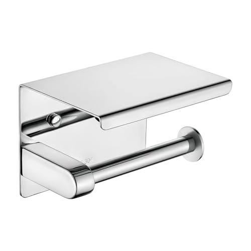 Ibergrif Toilettenpapierhalter mit 2 Montagemethoden (3M Selbstklebend oder Bohren) Klopapierhalter ohne Bohren, Klorollenhalter Wandhalterung, Toilettenpapier Halterung mit Ablage, Edelstahl, Silber von Ibergrif