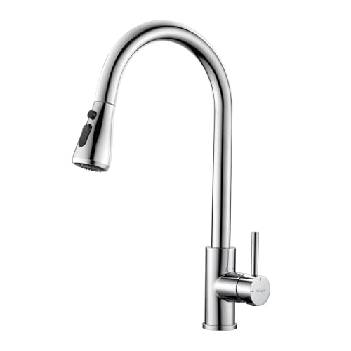 Ibergrif Wasserhahn Küche Ausziehbar Edelstahl 360° Schwenkbar, Mischbatterie mit 3 Strahlarten, 50cm Kalt-Warmwasser Anschlussschläuchen, Einfache Montage, Polierter Chrom von Ibergrif