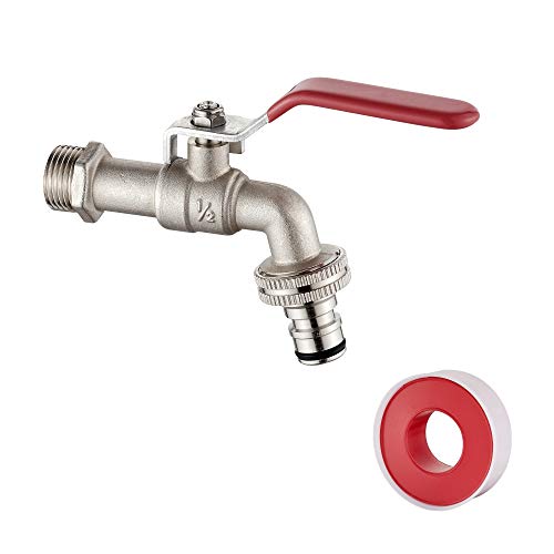 Ibergrif Wasserhahn Waschmaschine 1/2 zoll mit Schlauchanschlüsse - Kugelhahn Frostsicher -10℃, High Temperature Resistance 120℃, Absperrhahn Tropffrei, Wasserhahn Aussen Messing von Ibergrif