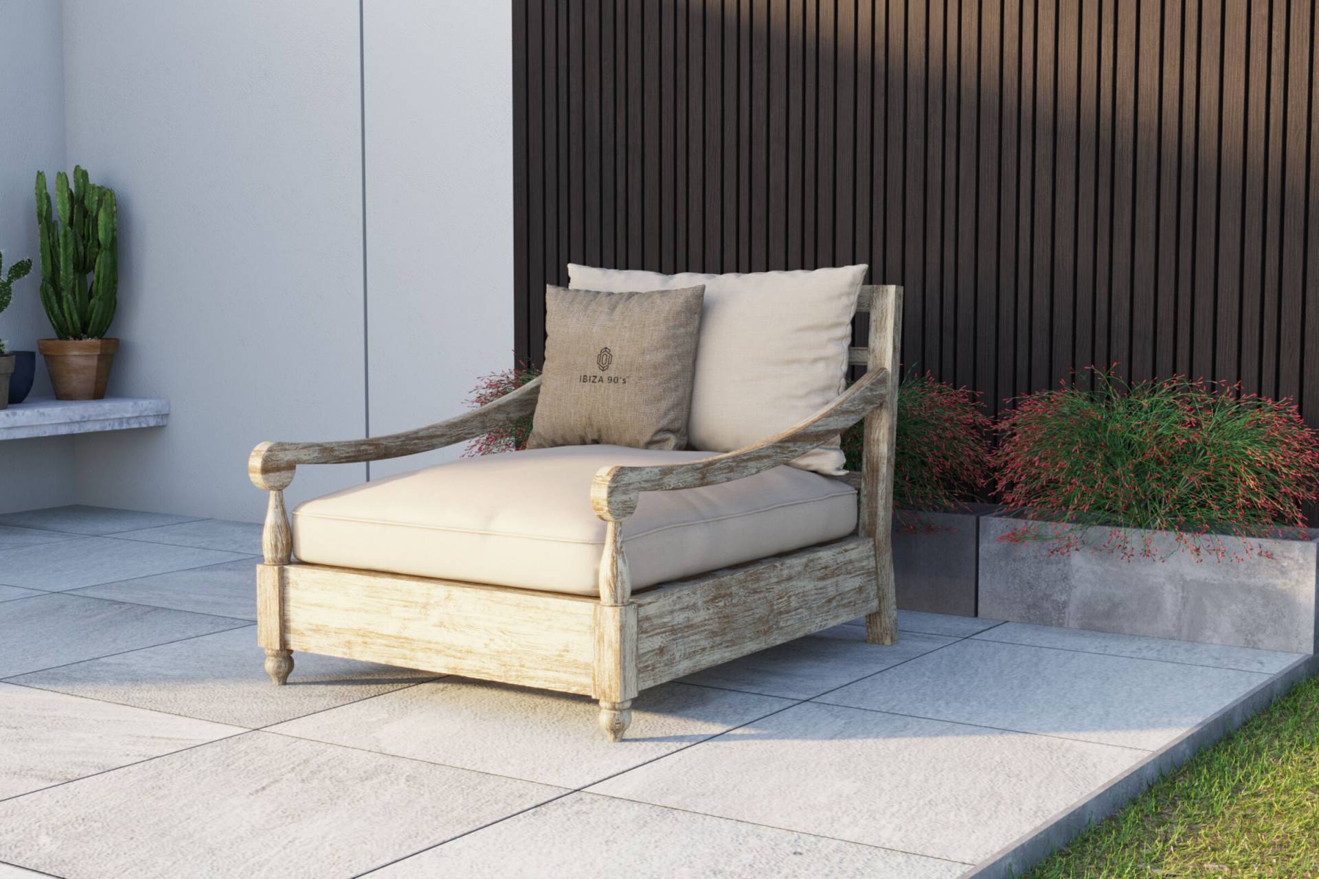 IBIZA 90's Bali Loungesessel, greywashed/beige, FSC-Teakholz/Olefin, 90 x 93 x 82 cm von Ibiza 90's