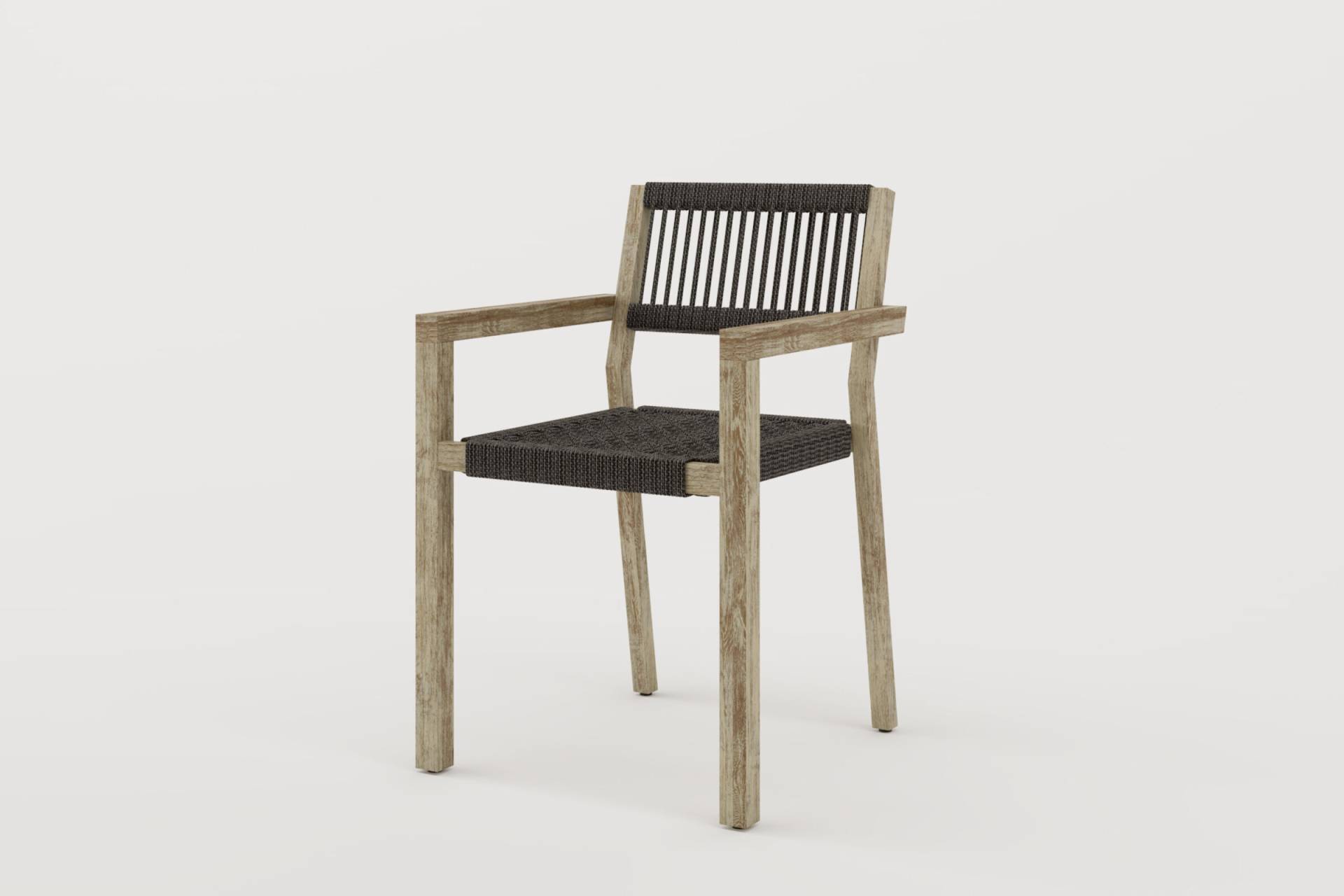 IBIZA 90's Sessel, greywashed/beige, FSC-Teak/Rope, 55 x 58 x 84 cm, mit FSC Teak-Armlehnen von Ibiza 90's