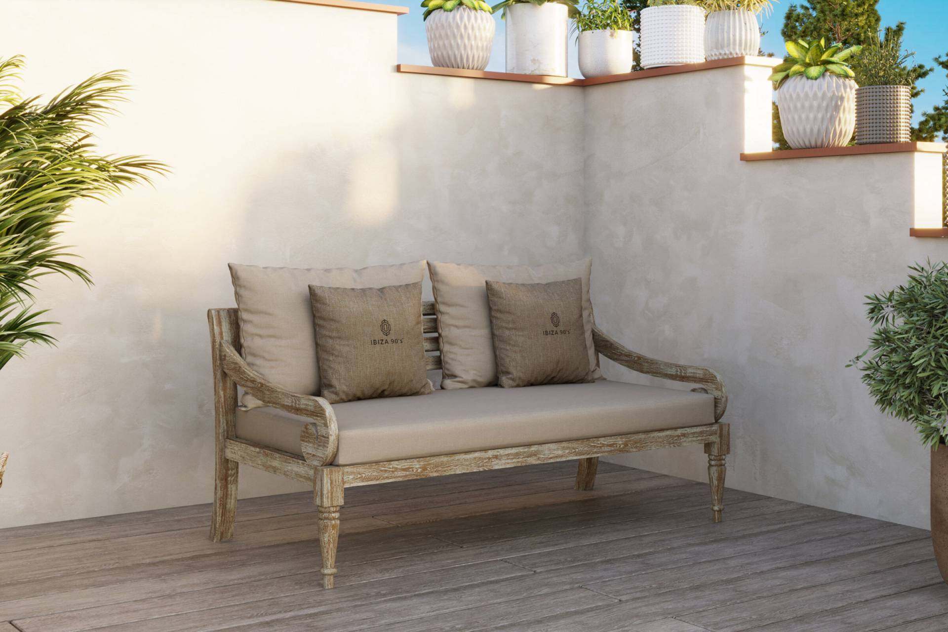 IBIZA 90's Sumble 2-Sitzer Sofa, greywashed/beige, FSC-Teak/Olefin, 166 x 80 x 77 cm von Ibiza 90's