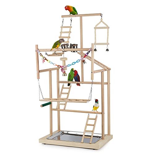 Ibnotuiy Haustier-Papageien-Spielplatz, Papageien, Vogelspielplatz, Vogel-Spielständer, Holzsitzstange, Fitnessstudio, Laufgitter, Leiter mit Futternapf, für Nymphensittiche, Sittiche (4 Schichten) von Ibnotuiy