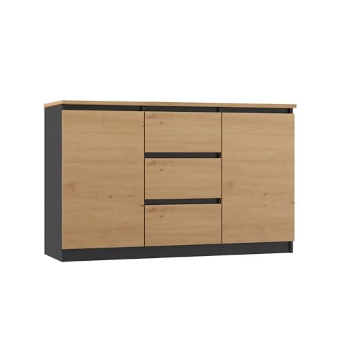 Ibonto Eckkommode Kommode mit 2 Türen und 3 Schubladen -Elegantes & Praktisches Design (HANDWERKLICHE Eiche) von Ibonto