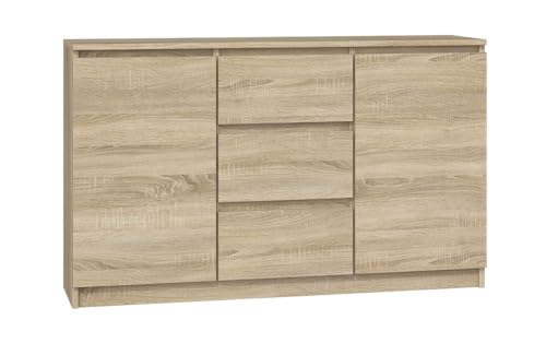 Ibonto Eckkommode Kommode mit 2 Türen und 3 Schubladen -Elegantes & Praktisches Design (Sonoma-Eiche) von Ibonto