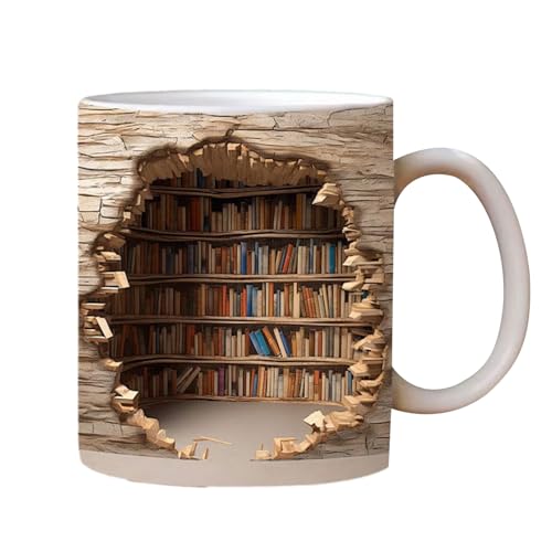 3D-Bücherregal-Tasse, 350 ml Bibliotheks-Bücherregal-Tasse, Keramik-Bücherregal-Kaffeetasse, Bücherregal-Tasse für Buchliebhaber von Ibuloule