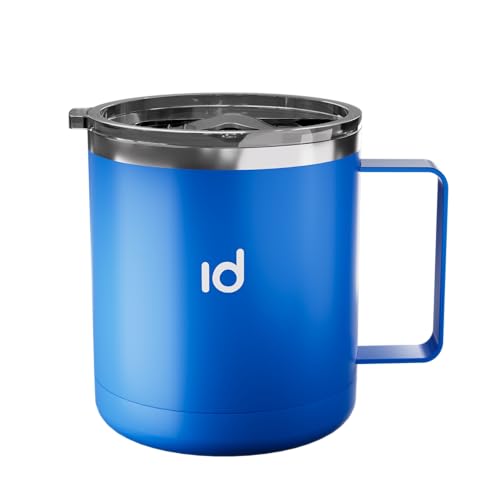 IceDrop® Edelstahl Thermo Tasse [330ml] I Thermobecher mit Deckel – 100% Auslaufsicher I Kaffeebecher to Go für 12 Stunden heiße oder kalte Getränke I Thermobecher mit Henkel - Reisebecher - Blau von IceDrop