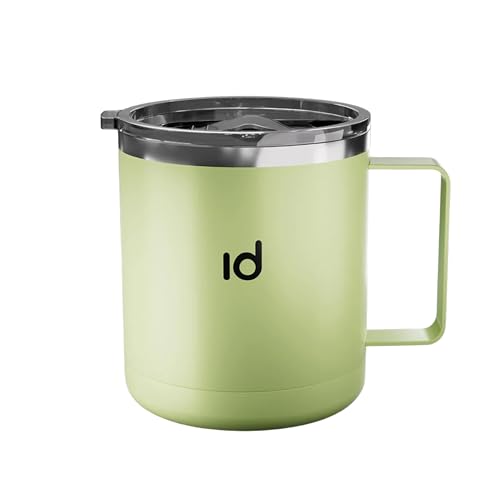 IceDrop® Edelstahl Thermo Tasse [330ml] I Thermobecher mit Deckel – 100% Auslaufsicher I Kaffeebecher to Go für 12 Stunden heiße oder kalte Getränke I Thermobecher mit Henkel - Reisebecher - Grün von IceDrop