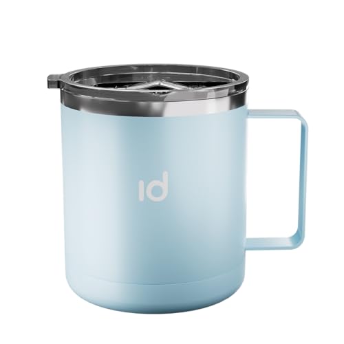 IceDrop® Edelstahl Thermo Tasse [330ml] I Thermobecher mit Deckel – 100% Auslaufsicher I Kaffeebecher to Go für 12 Stunden heiße oder kalte Getränke I Thermobecher mit Henkel - Reisebecher - Hellblau von IceDrop
