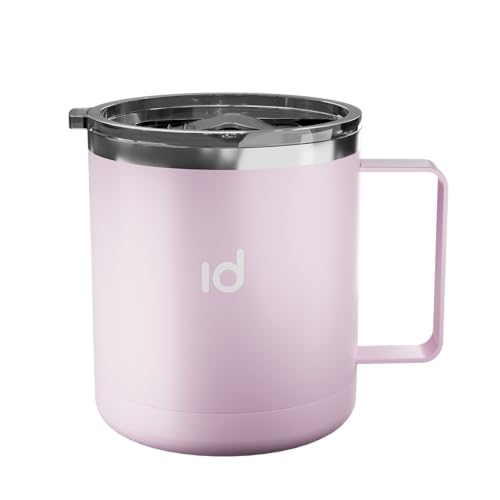 IceDrop® Edelstahl Thermo Tasse [330ml] I Thermobecher mit Deckel – 100% Auslaufsicher I Kaffeebecher to Go für 12 Stunden heiße oder kalte Getränke I Thermobecher mit Henkel - Reisebecher - Pink von IceDrop