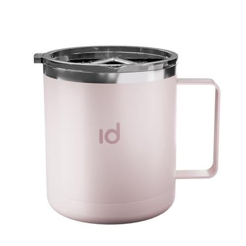 IceDrop® Edelstahl Thermo Tasse [330ml] I Thermobecher mit Deckel – 100% Auslaufsicher I Kaffeebecher to Go für 12 Stunden heiße oder kalte Getränke I Thermobecher mit Henkel - Reisebecher - Rose von IceDrop