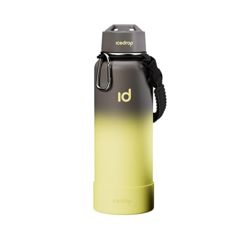IceDrop® Thermo Trinkflasche Edelstahl [500ml] für eiskalte & heiße Getränke I 100% auslaufsicher & Kohlensäure geeignet I Isolierflasche mit 2 Deckeln I Edelstahl Trinkflasche - Grau Neon von IceDrop