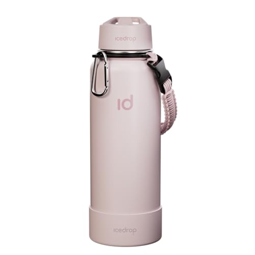 IceDrop® XXL Thermo Trinkflasche Edelstahl [1L] für eiskalte & heiße Getränke I 100% auslaufsicher & Kohlensäure geeignet I Isolierflasche mit 2 Deckeln I Edelstahl Trinkflasche - Rose von IceDrop