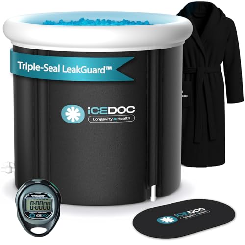 IceDoc Recovery Pod XL, Eisbad-Wanne für Sportler und Erwachsene – Aufblasbarer Recovery Pod für Kältetherapie mit Schutzabdeckung, Kapuzenbademantel, Stoppuhr und Rutschfester Matte von Icedoc