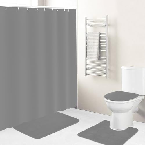 Icegrey 4-teiliges Duschvorhang-Set mit rutschfesten Teppichen, WC-Deckelbezug und Badematte, Badezimmer-Dekor-Set, Grau Icegrey 4-teiliges Duschvorhang-Set mit rutschfesten Teppichen, WC-Deckelbezug und Badematte, Badezimmer-Dekor-Set, Grau von Icegrey