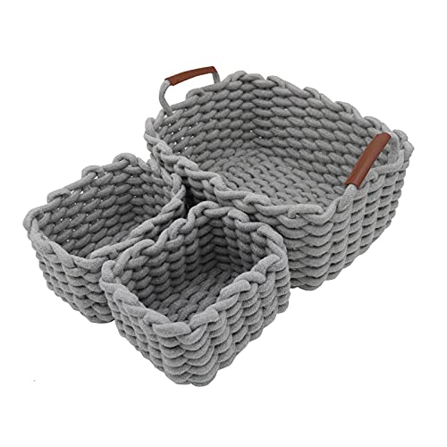 Icegrey Aufbewahrungskorb Baumwolle Strickkorb Dekorative NatüRliche Rechteck Wasserdichter Aufbewahrungsboxen Organisatoren für Babyzimmer, Schlafzimmer, Wohnzimmer Grau 3er Pack von Icegrey