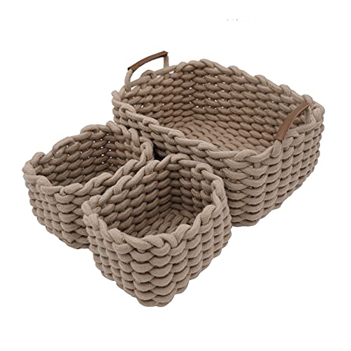 Icegrey Aufbewahrungskorb Baumwolle Strickkorb Dekorative NatüRliche Rechteck Wasserdichter Aufbewahrungsboxen Organisatoren für Babyzimmer, Schlafzimmer, Wohnzimmer Khaki 3er Pack von Icegrey