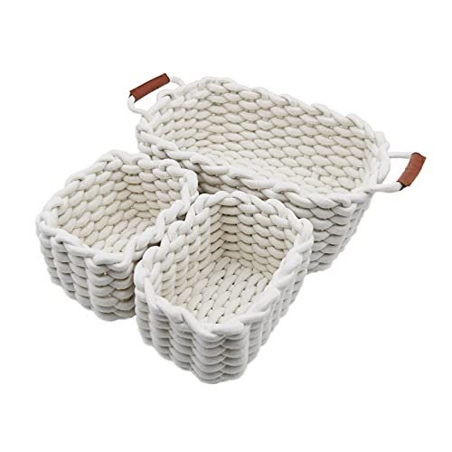 Icegrey Aufbewahrungskorb Baumwolle Strickkorb Dekorative NatüRliche Rechteck Wasserdichter Aufbewahrungsboxen Organisatoren für Babyzimmer, Schlafzimmer, Wohnzimmer Weiß 3er Pack von Icegrey